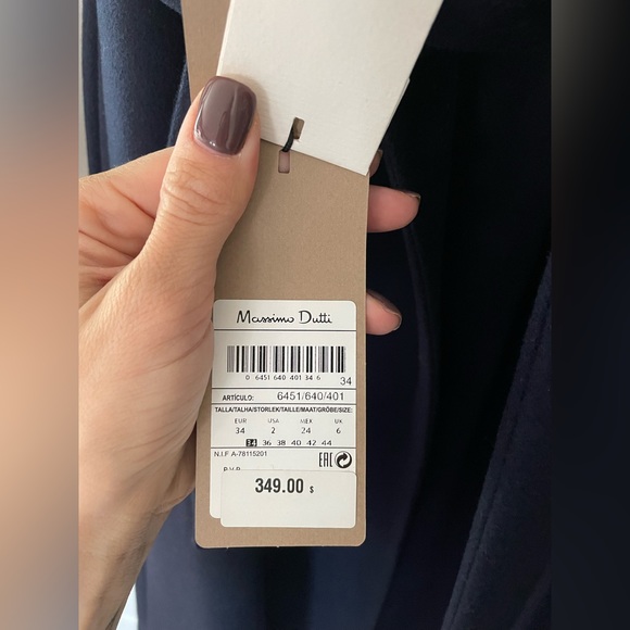 Massimo Dutti Navy Blue Belted Coat - Picture 3 of 9